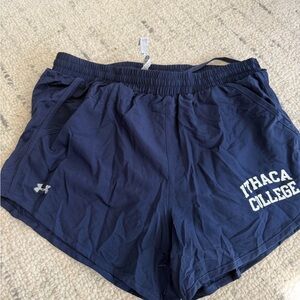 NWOT Under Armour Navy Women’s Athletic Shorts with Ithaca College with liner